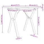 tömör fenyőfa és acél étkezőasztal Y-vázzal 80x80x75,5 cm