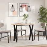 tömör fenyőfa és acél étkezőasztal Y-vázzal 100x50x75,5 cm