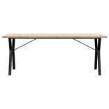 tömör fenyőfa és acél Y-vázú étkezőasztal 200x100x75,5 cm