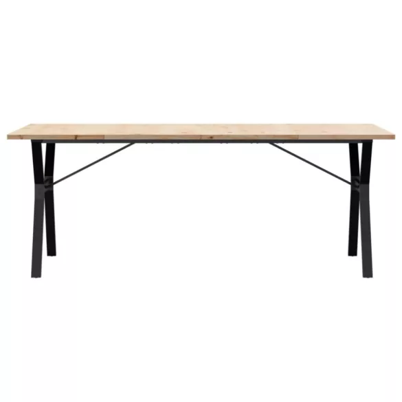 tömör fenyőfa és acél Y-vázú étkezőasztal 200x100x75,5 cm