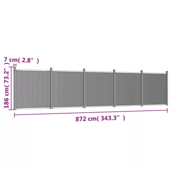 szürke WPC kerítéspanel 872 x 186 cm