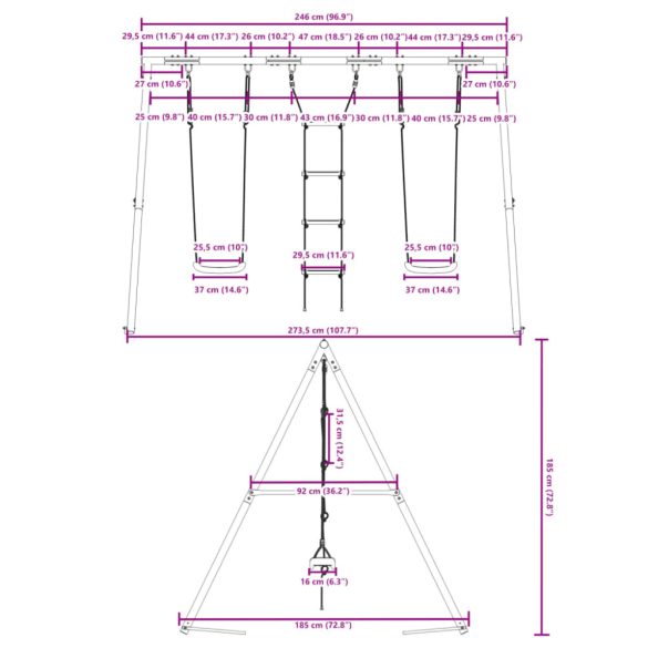 kültéri hintaszett hintákkal és létrával