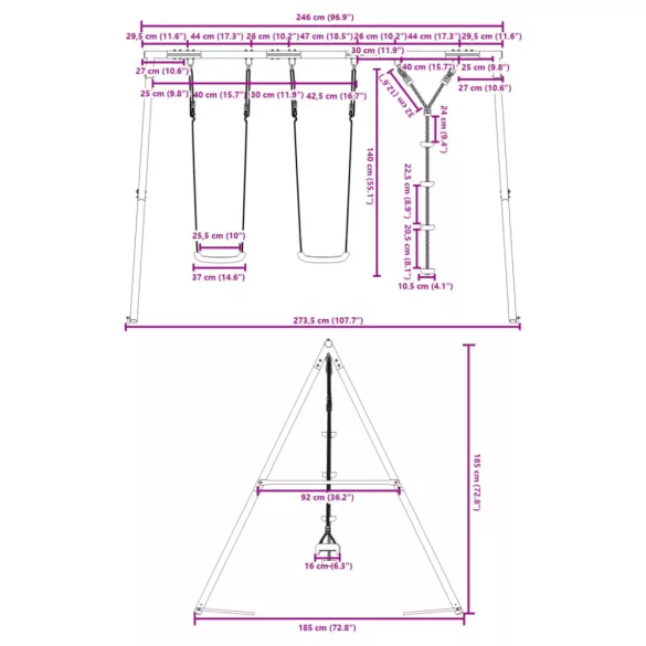 kültéri hintaszett hintákkal és tárcsás hintával
