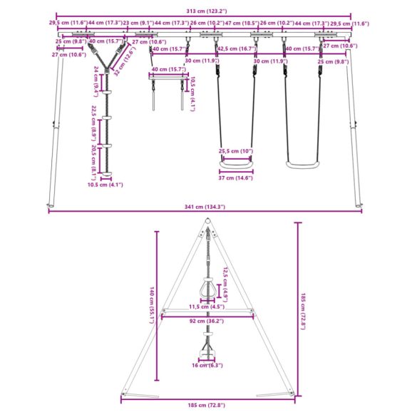 kültéri hintaszett hintákkal trapézzal és tárcsás hintával