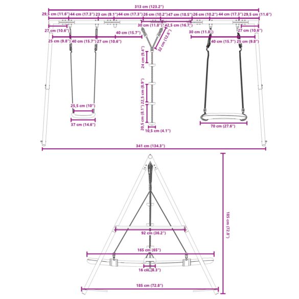 kültéri hintaszett hintával, tárcsás hintával és fészekhintával
