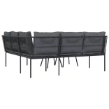 fekete acél és textilén kerti kanapé garnitúra párnákkal