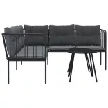 fekete acél és textilén kerti kanapé garnitúra párnákkal