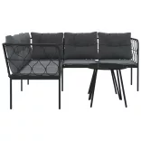 fekete acél és textilén kerti kanapé garnitúra párnákkal
