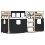 fehér/fekete tömör fenyőfa emeletes ágy függönyökkel 90x200 cm