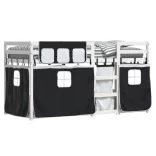 fehér/fekete tömör fenyőfa emeletes ágy függönyökkel 90x200 cm