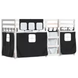 fehér/fekete tömör fenyőfa emeletes ágy függönyökkel 80x200 cm