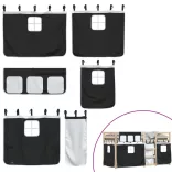 fehér/fekete tömör fenyőfa emeletes ágy függönyökkel 90x190 cm