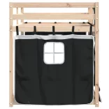 fehér/fekete tömör fenyőfa emeletes ágy függönyökkel 75x190 cm