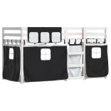 fehér/fekete tömör fenyőfa emeletes ágy függönyökkel 75x190 cm