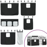 fehér/fekete tömör fenyőfa emeletes ágy függönyökkel 75x190 cm