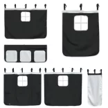 fehér/fekete tömör fenyőfa emeletes ágy függönyökkel 80x200 cm