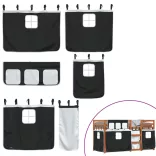 fehér/fekete tömör fenyőfa emeletes ágy függönyökkel 75x190 cm