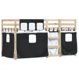 fehér/fekete tömör fenyőfa emeletes ágy függönyökkel 90x200 cm