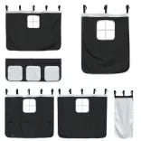 fehér/fekete tömör fenyőfa emeletes ágy függönyökkel 90x200 cm