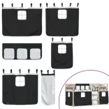 fehér/fekete tömör fenyőfa emeletes ágy függönyökkel 90x200 cm