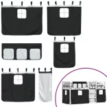 fehér/fekete tömör fenyőfa emeletes ágy függönyökkel 90x200 cm