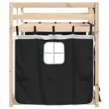 fehér/fekete tömör fenyőfa emeletes ágy függönyökkel 90x190 cm