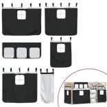 fehér/fekete tömör fenyőfa emeletes ágy függönyökkel 90x190 cm