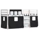 fehér/fekete tömör fenyőfa emeletes ágy függönyökkel 90x190 cm