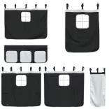 fehér/fekete tömör fenyőfa emeletes ágy függönyökkel 90x190 cm