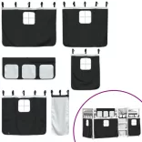 fehér/fekete tömör fenyőfa emeletes ágy függönyökkel 90x190 cm