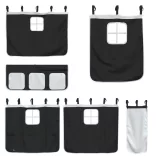 fehér/fekete tömör fenyőfa emeletes ágy függönyökkel 90x200 cm