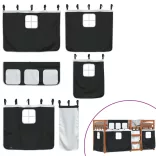 fehér/fekete tömör fenyőfa emeletes ágy függönyökkel 90x200 cm