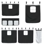 fehér/fekete tömör fenyőfa emeletes ágy függönyökkel 90x190 cm