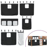 fehér/fekete tömör fenyőfa emeletes ágy függönyökkel 90x190 cm