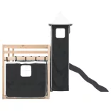 fehér-fekete emeletes ágy csúszdával és függönnyel 80 x 200 cm