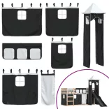 fehér-fekete emeletes ágy csúszdával és függönnyel 90 x 190 cm