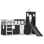 fehér-fekete emeletes ágy csúszdával és függönnyel 90 x 190 cm