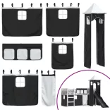 fehér-fekete emeletes ágy csúszdával és függönnyel 90 x 190 cm