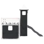 fehér-fekete emeletes ágy csúszdával és függönnyel 90 x 190 cm