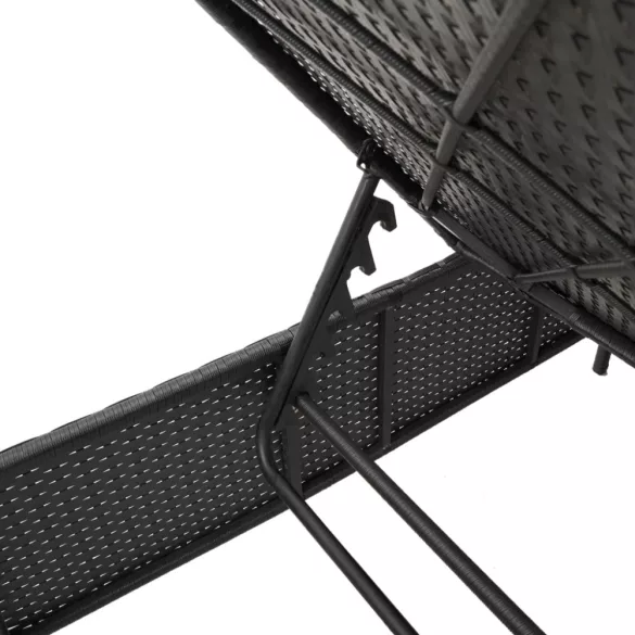 3 részes fekete polyrattan napozóágy szett párnával