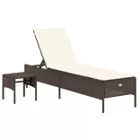 3 részes barna polyrattan napozóágy szett párnával