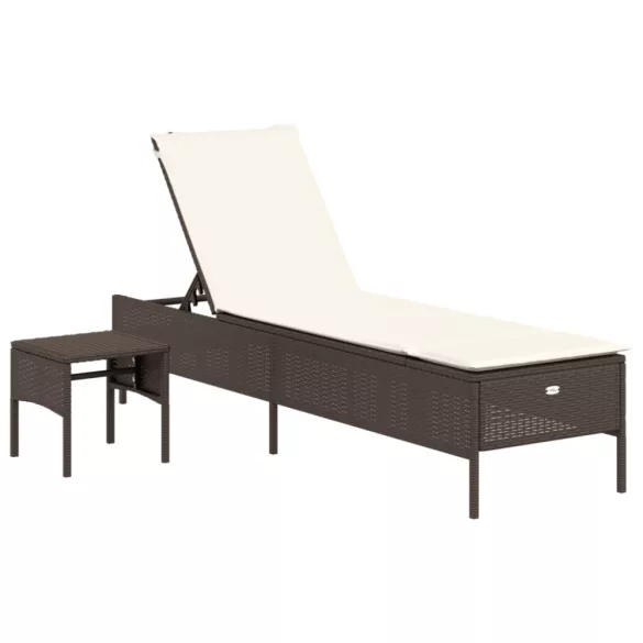 3 részes barna polyrattan napozóágy szett párnával