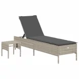 3 részes világosszürke polyrattan napozóágy szett párnával