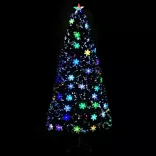 fekete száloptikás karácsonyfa LED-es hópelyhekkel 150 cm