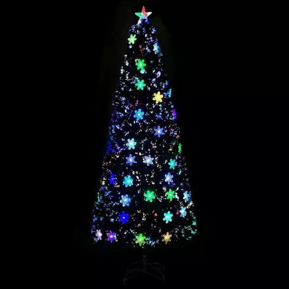 fekete száloptikás karácsonyfa LED-es hópelyhekkel 240 cm