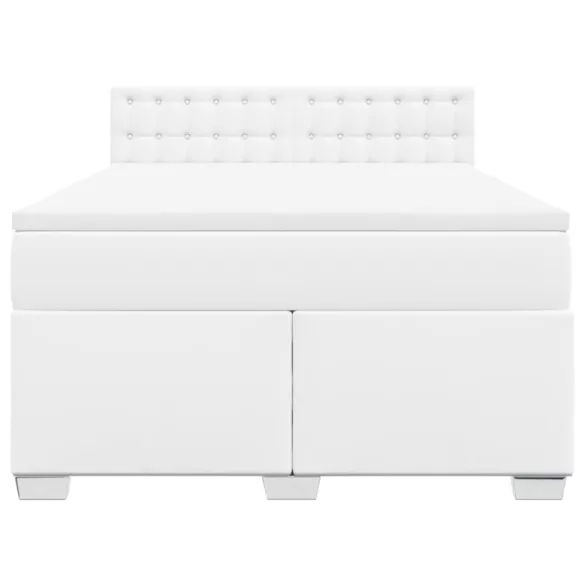 fehér műbőr rugós ágy matraccal 160 x 200 cm