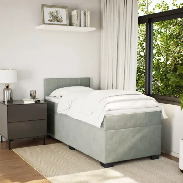 világosszürke bársony rugós ágy matraccal 90x190 cm