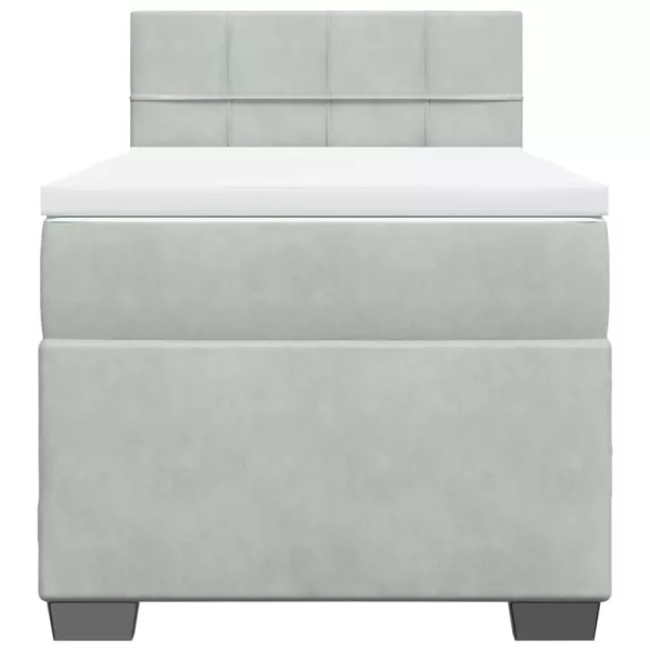 világosszürke bársony rugós ágy matraccal 100 x 200 cm