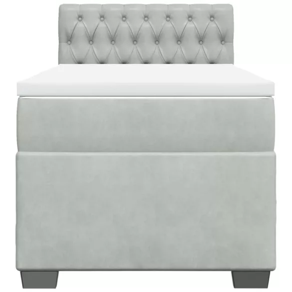 világosszürke bársony rugós ágy matraccal 100 x 200 cm