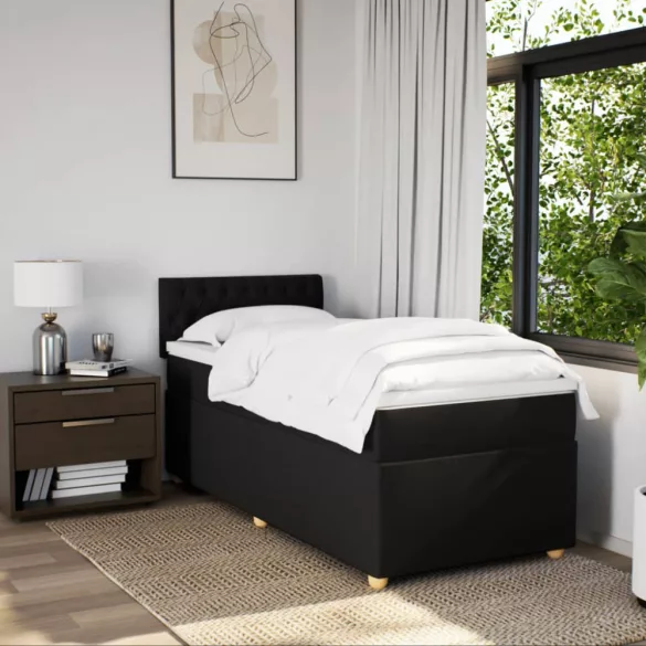 fekete szövet rugós egyszemélyes ágy matraccal